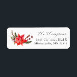 Étiquette Christmas Holiday Poinsettia Adresse de retour<br><div class="desc">Étiquette d'adresse de retour festive pour la saison de Noël avec aquarelle illustrant les poinsettia et la verdure.</div>