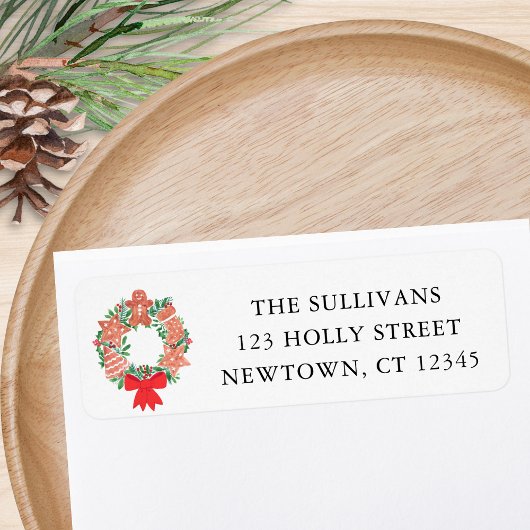 Étiquette Christmas Holiday Wreath Return Address 