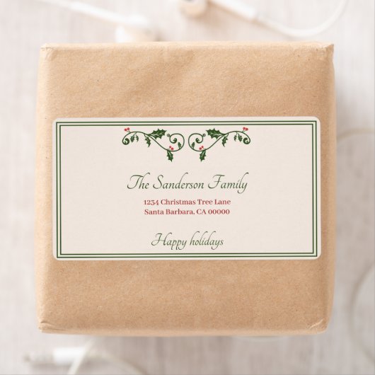Étiquette Christmas Holly Red Berries Holiday retour Adresse (En situation)