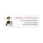 Étiquette Christmas Lady & Cat Personalized Return Address (Devant)