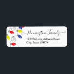 Étiquette Christmas Lights Adresse postale Nom de famille Ét<br><div class="desc">Vacances amusantes lumières de Noël retourner les étiquettes d'adresse. Tout le texte est personnalisable.</div>