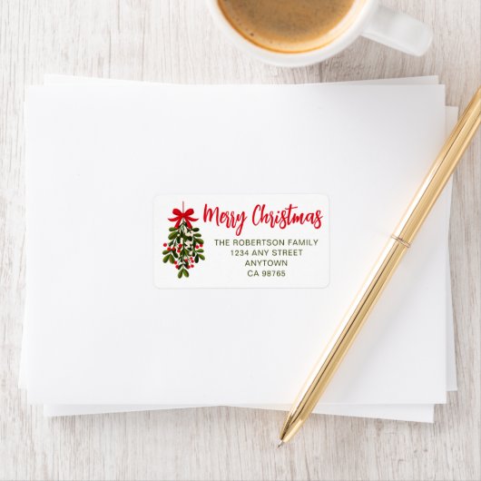 Étiquette Christmas mistletoe red bow (En situation)