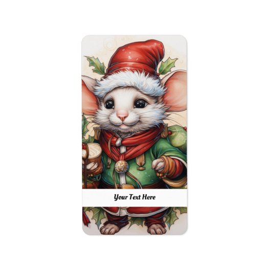 Étiquette Christmas Mouse 50 Votre texte ici (Devant)