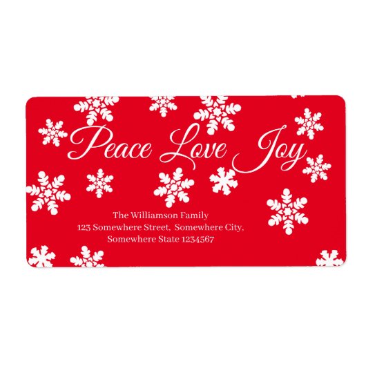 Étiquette Christmas Peace Love Joy White Snowflake Script (Devant)