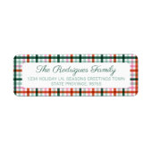 Étiquette Christmas Plaid vert rose et rouge Adresse de reto (Devant)