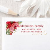 Étiquette Christmas Poinsettia Gold Splatter Adresse de reto (En situation)