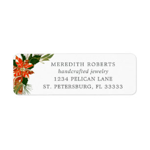 Étiquette Christmas Poinsettia Jewelry Design Adresse de ret
