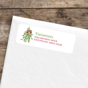 Étiquette Christmas Red and Green Mistletoe Adresse de retou