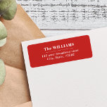 Étiquette Christmas Red Bold Modern Elégant nom de famille<br><div class="desc">Faites paraître chaque courrier élégant et sophistiqué avec cette étiquette d'adresse de retour personnalisée, avec votre nom de famille dans une police serif classique, élégante, moderne et audacieuse et votre adresse de retour en italique chic, magnifiquement séparée par une ligne horizontale élégante. Que vous envoyiez du courrier quotidien, des invitations...</div>