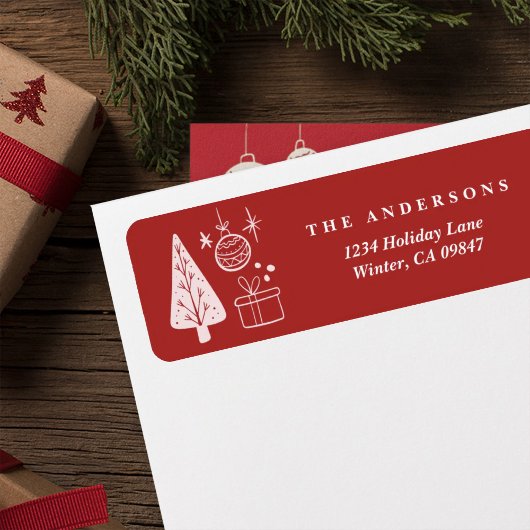 Étiquette Christmas Red Hand Drawn Doodles Address Labels