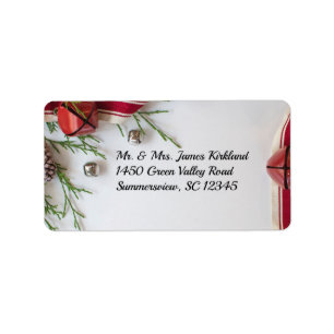 Étiquette Christmas Red & Silver Bells Adresse de retour Lab