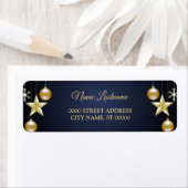 Étiquette Christmas Return Address Golden Ornament Navy Blue (En situation)