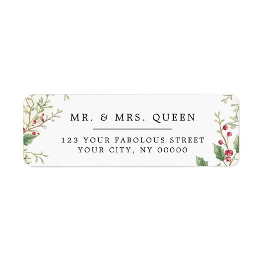 Étiquette Christmas Return Address holly berries (Devant)