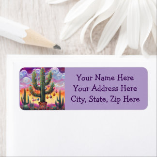 Étiquette Christmas Southwest Saguaro Cactus Return Address