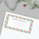 Étiquette Christmas Stripes | Modern Colorful Return Address<br><div class="desc">Beautiful, cute diagonal christmas candy stripe pattern return address label in striking shades of red, green, blue and pink in a modern, 'scandi 'scandinavian design style. This versatile label matches our candy stripe holiday cards and can be personalized with your own greeting in place of "Happy Holidays", your family name...</div>