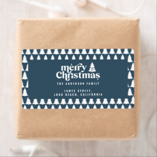 Étiquette Christmas tree blue modern holiday simple stylish
