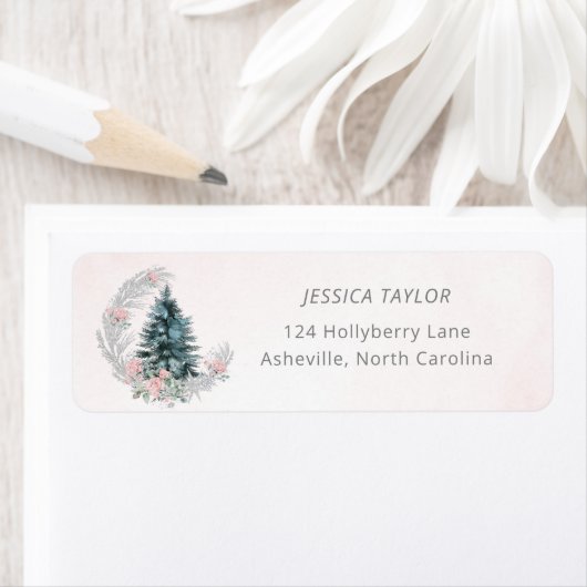 Étiquette Christmas Tree Pink Silver Return Address (En situation)