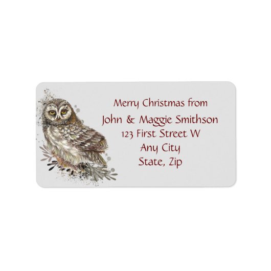 Étiquette Christmas Watercolor Owl Custom Message (Devant)