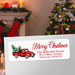 Étiquette Christmas Watercolor Vintage Truck Adresse de reto<br><div class="desc">Une belle étiquette d'adresse de retour de vacances avec script de calligraphie moderne Joyeux Noël avec une aquarelle vintage camion rouge,  arbres de Noël et neige.</div>