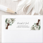 Étiquette Christmas Winter Pines Mariage Retour Adresse<br><div class="desc">Cette élégante étiquette d'adresse de retour du mariage de pin d'hiver est le complément parfait à vos invitations de mariage de Noël, à l'exception des dates ou des invitations de douche nuptiale. Le design présente de belles fleurs blanches d'aquarelle avec une végétation de pin. Personnalisez avec votre nom et votre...</div>