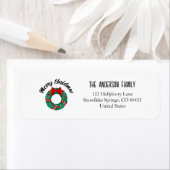 Étiquette Christmas Wreath Red Bow Lights Personalized Name (En situation)