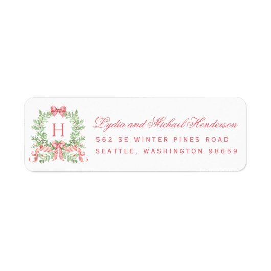 Étiquette Christmas Wreath Red Script Return Address (Devant)