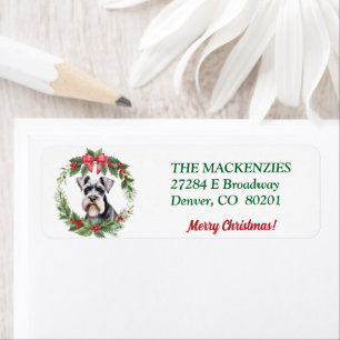 Étiquette Christmas Wreath Schnauzer Dog Adresse de retour