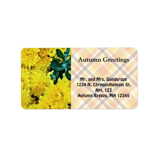 Étiquette Chrysanthèmes / Fleurs jaunes / Thème de chute / (Devant)