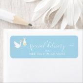 Étiquette Cigogne de livraison spéciale Bébé Bleu Adresse de (En situation)