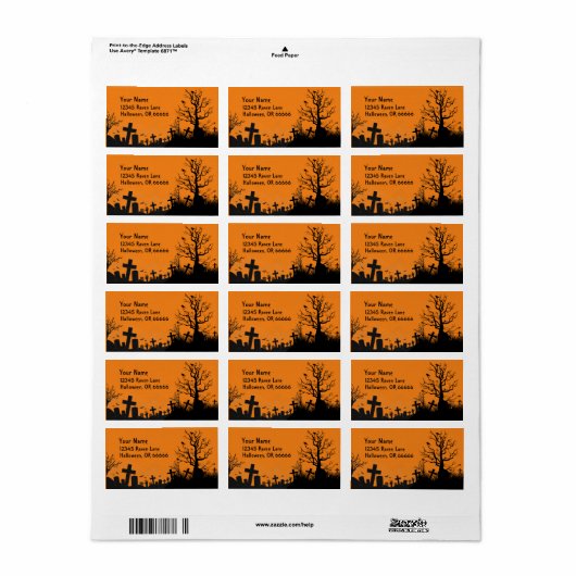 Étiquette Cimetière d'Halloween (Feuille entière)