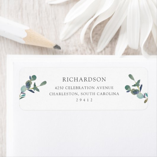 Étiquette Cimier d'Eucalyptus | Mariage d'aquarelle simple (En situation)