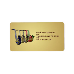 Étiquette Cinq Saxophones colorés Nom Balise Cadeau Plaques