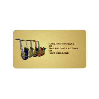 Étiquette Cinq Saxophones colorés Nom Balise Cadeau Plaques