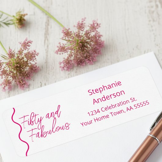 Étiquette Cinquante ans et Fabuleux Script Rose