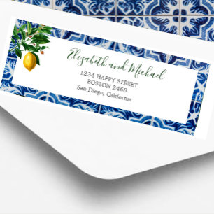 Étiquette Citron Bleu Carrelage Blanc Élégant Mariage modern