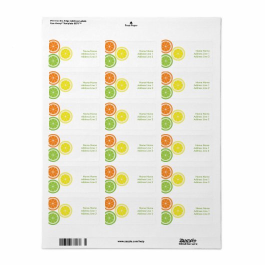 Étiquette Citron jaune orange (Feuille entière)