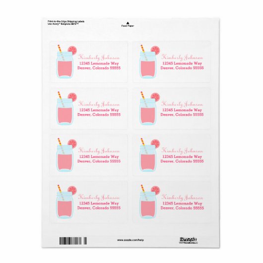 Étiquette Citronade rose (Feuille entière)