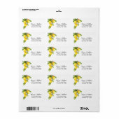 Étiquette Citrons d'aquarelle simple avec verdure fraîche (Feuille entière)