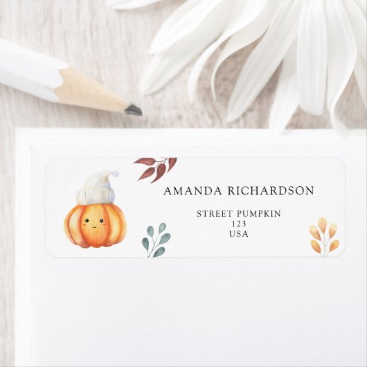 Étiquette Citrouille d'automne en casquette (En situation)