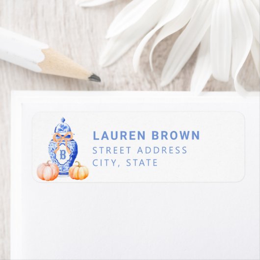 Étiquette Citrouille d'automne | Monogramme de pot de gingem (En situation)