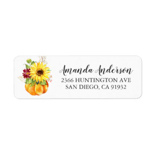 Étiquette Citrouille Fleurie Tournesol Adresse