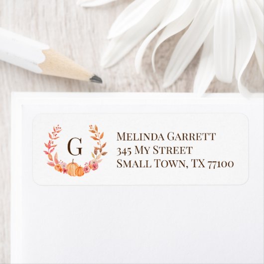 Étiquette Citrouille Floral Premier Monogramme Automne Thank (En situation)