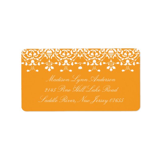 Étiquette Citrouille Orange Damask Lace Adresse de retour La (Devant)