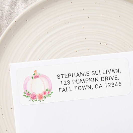 Étiquette Citrouille rose Baby shower Floral Adresse de reto
