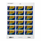 Étiquette City Night Skyline Superhero Boys fête d'anniversa (Feuille entière)