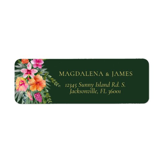 Étiquette Clair Elégant rose Orange Vert Tropical Floral (Devant)