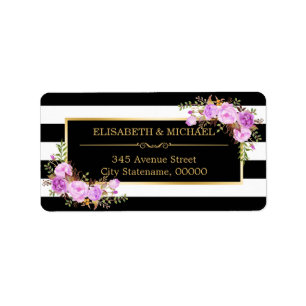 Étiquette Clair Purple Floral Or Noir Blancs