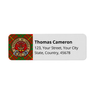 Étiquette Clan Cameron Crest sur Tartan