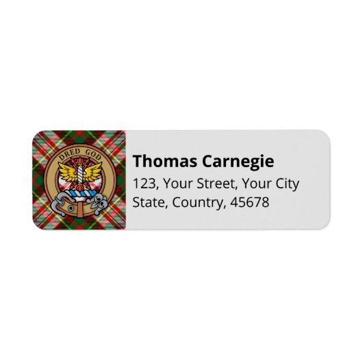 Étiquette Clan Carnegie Crest sur la robe Tartan (Devant)