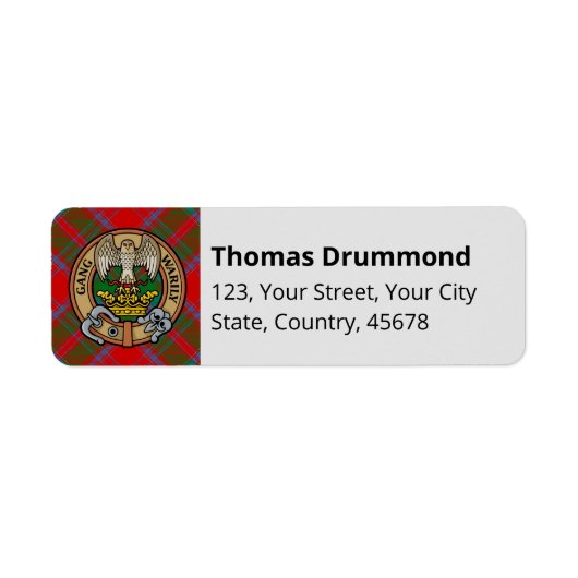Étiquette Clan Drummond Crest sur Tartan (Devant)